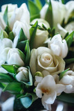Fresh Bouquet of White Rose and Tulip Close Up