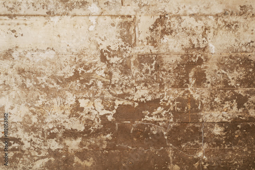 texture of wooden formwork stamped on a grunge concrete wall as background © worldwide_stock