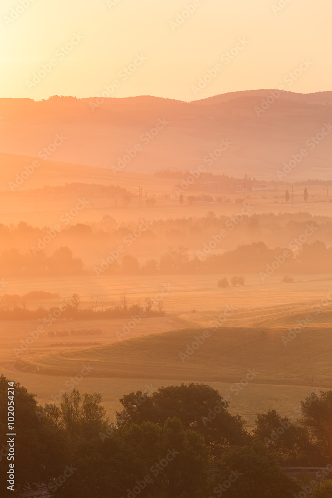 Early morning on countryside, San Quirico d´Orcia, Tuscany, Ita