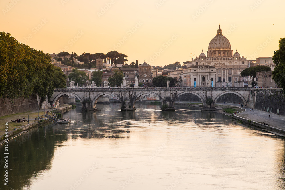 Sunset view at St. Peter's cathedral in Rome, Italy