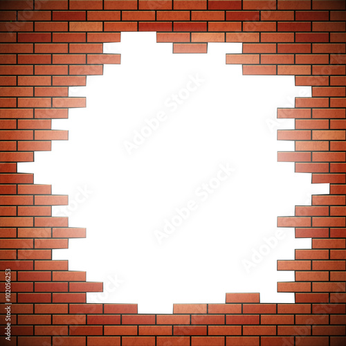 Fototapeta Naklejka Na Ścianę i Meble -  White hole in red brick wall