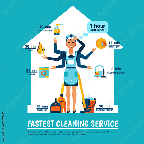 Woman Cleaning Vector Illustration