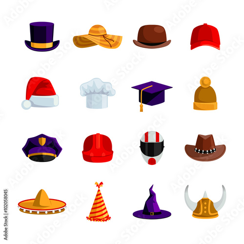 Hats And Caps  Flat Color Icons