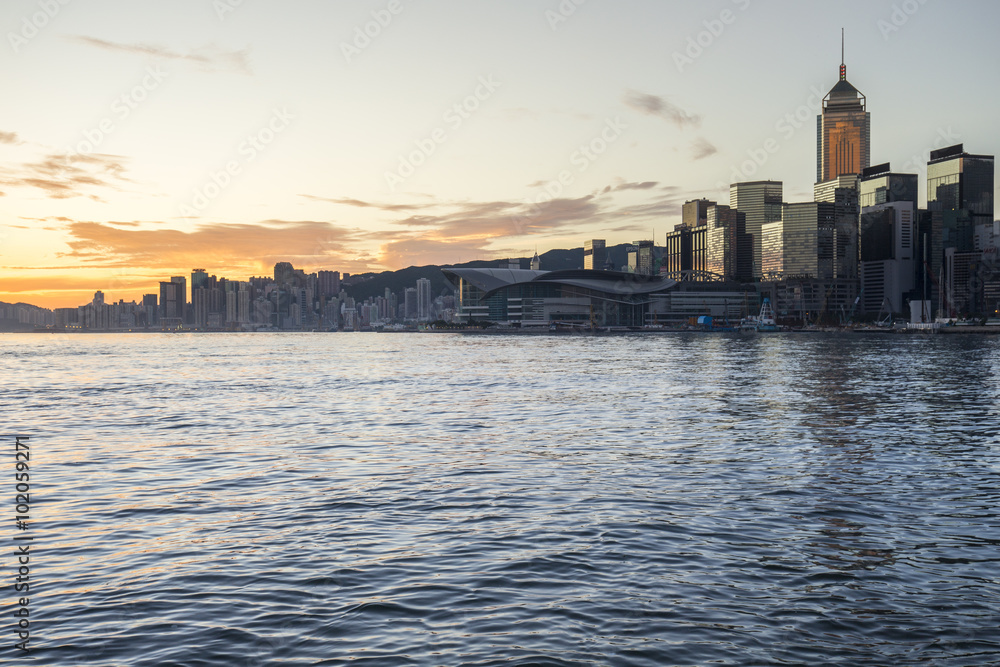 Beautiful HongKong cityscape at sunrise (Hong Kong)