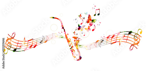 Colorful saxophone design with butterflies