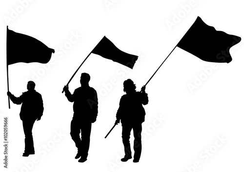 People of with large flags on white background
