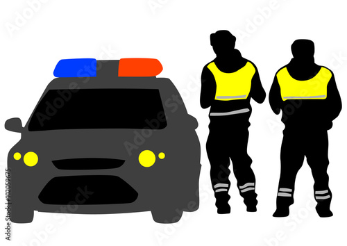Police car and people on white background