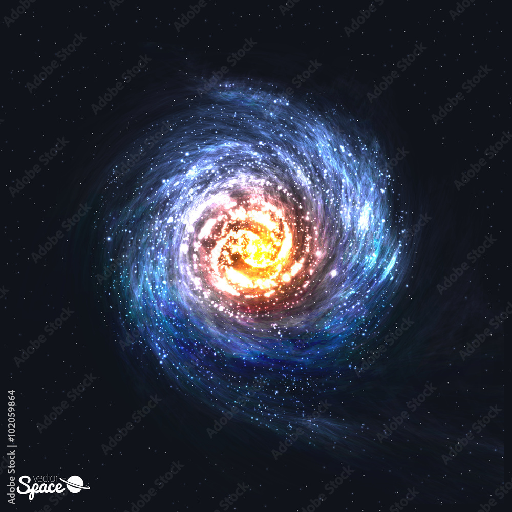 Fototapeta premium Colorful Realistic Spiral Galaxy on Cosmic Background. Vector illustration.