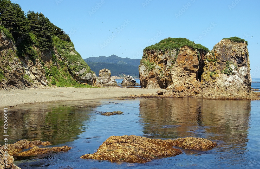 Fototapeta premium Bay Cape Giant, Sakhalin Island , Sea of Okhotsk, Russia