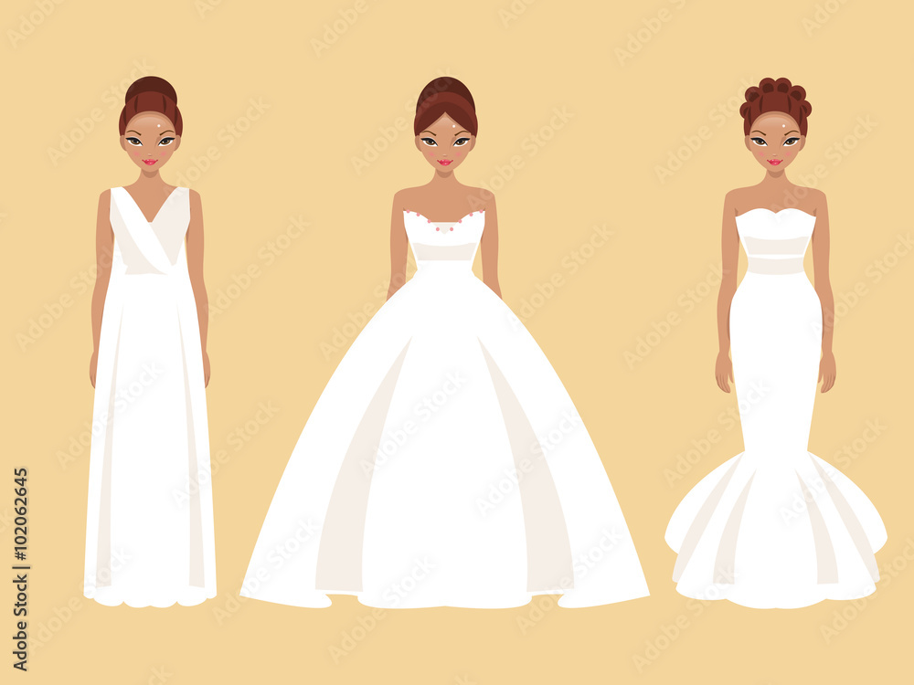 Girl in different wedding dresses