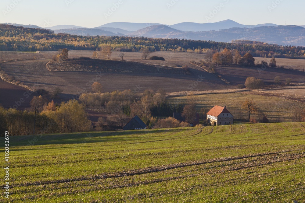 View on KArkonosze and Kaczawskie mountains in Poland