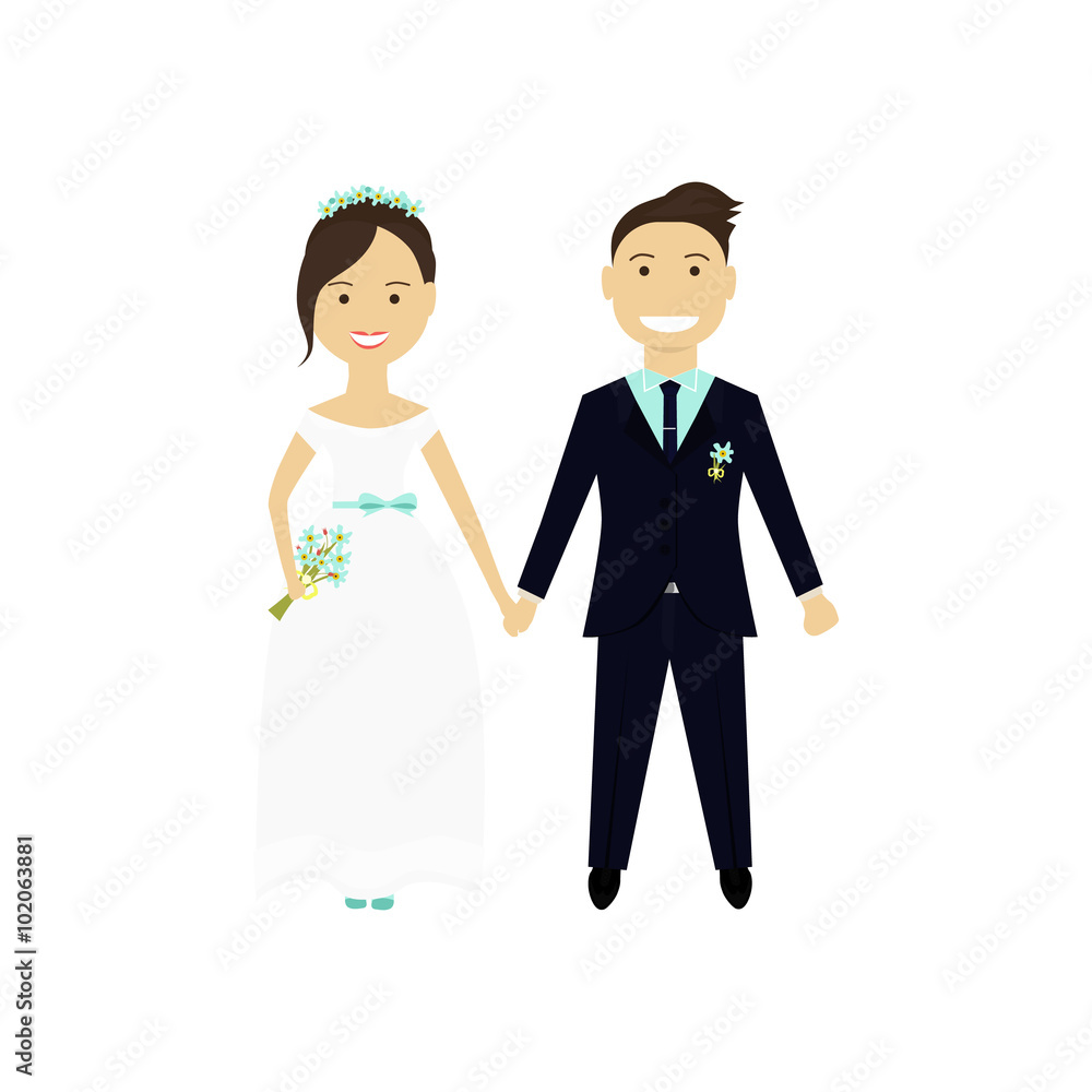 Color illustration of modern bride and groom Color illustration of modern bride and groom