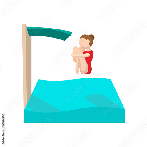 Female diving in a pool cartoon icon