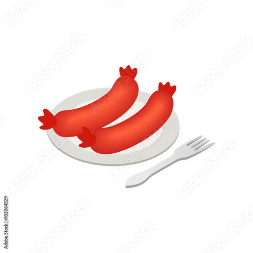 Sausages on a plate isometric 3d icon