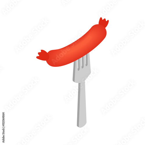 Sausage on a fork isometric 3d icon
