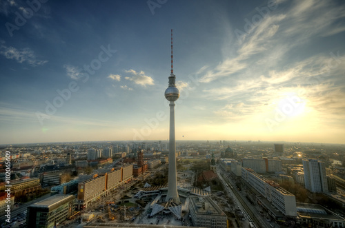 panoramic view over Germanys capital Berlin in the evening from the roof of the Hotel Park Inn Berlin