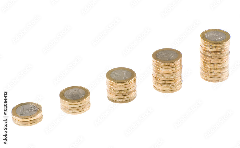 One euro coin stack isolated on white background One euro coin stack isolated on white background