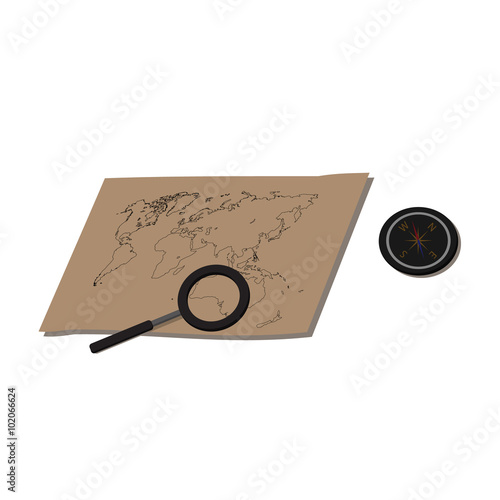 Archeology vector illustrations. Archeology vector symbols. Archaeologist , map, magnifier, compass, shovel, pick, skull, brush vector symbols. Eps10 illustrations.
