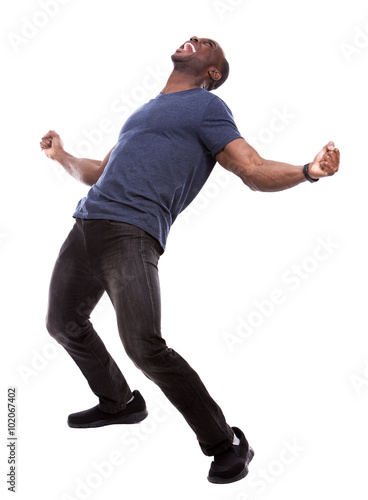 handsome black man screaming with excitement