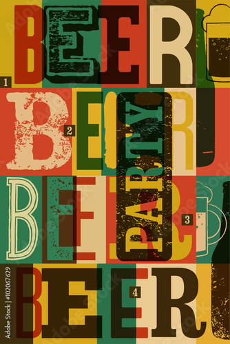 Typographical vintage style Beer Party poster design. Retro vector illustration.