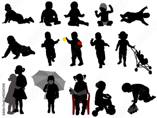 babies and toddlers silhouettes collection - vector