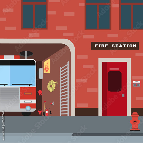 Firefighter vector icon set. A collection of fire themed symbols including firefighter, fire truck and fireman, , attributes, sets fire brigade. Vector eps10 illustration.