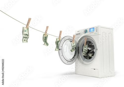 Принти на полотні concept of money laundering, money hanging on a rope coming out