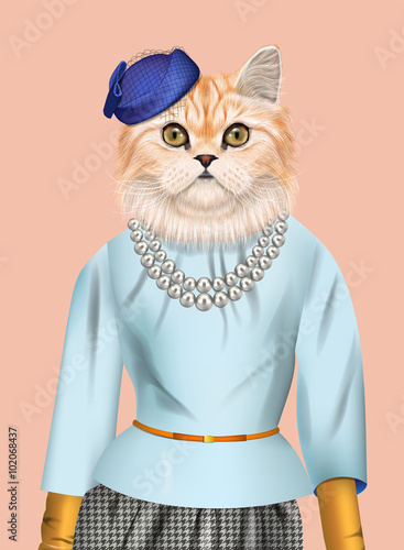 Cat girl dressed up in elegant outfit.