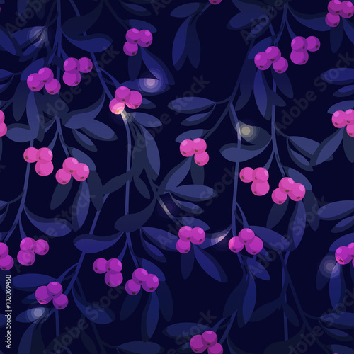 Seamless vector pattern with berries and leaves.