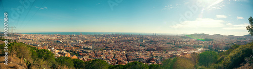 View of Barcelona and Badalona from observation deck Torre Baro. Barcelona, Catalonia, Spain.