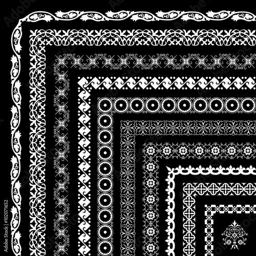 Vector set of corner borders and frames - isolated on black background