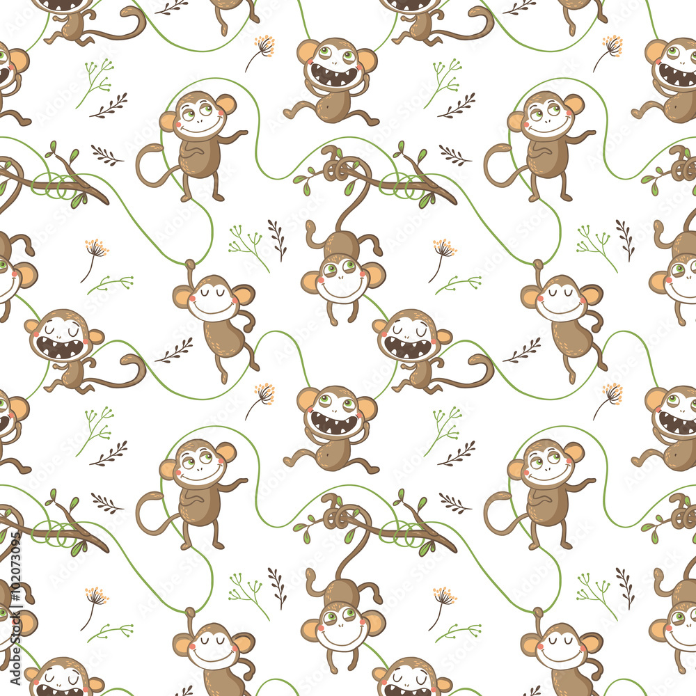Fototapeta Bezszwowy wzór z śmiesznymi małpami.