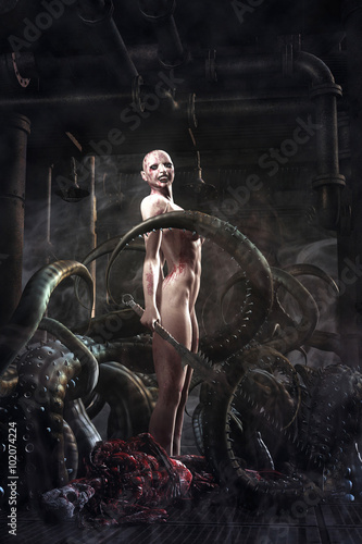 Foto fantasy killer evil girl and tentacles monster