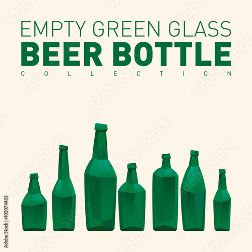 Empty green glass beer bottle collection