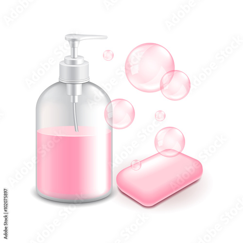 Soap and bubbles isolated on white vector