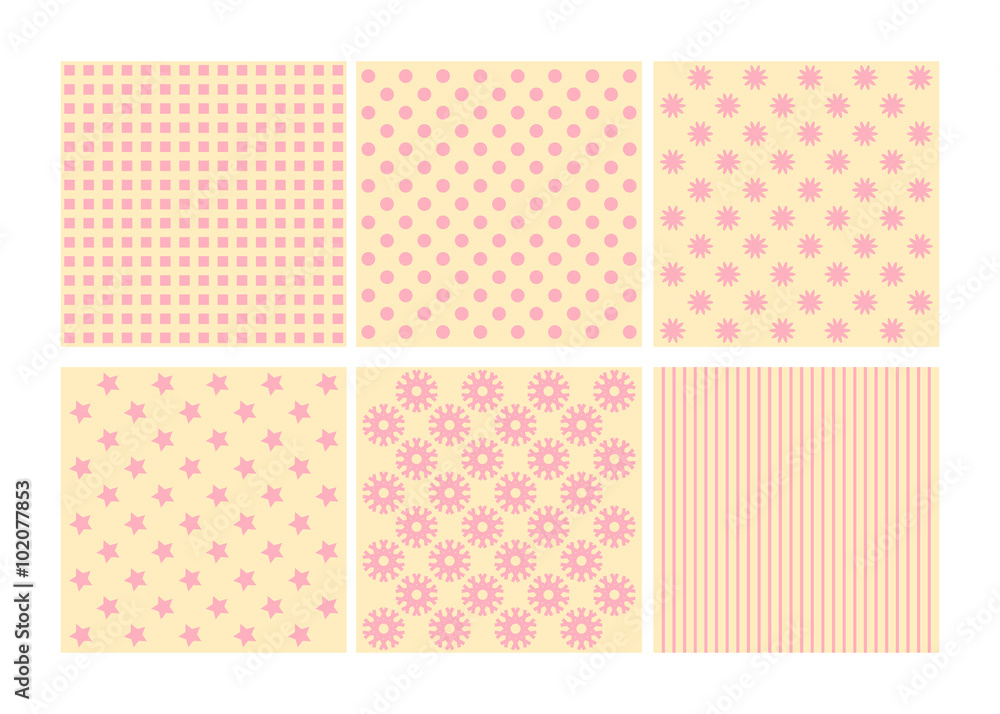 Seamless tiling textures collection with flowers, dots, stars and stripes Seamless tiling textures collection with flowers, dots, stars and stripes