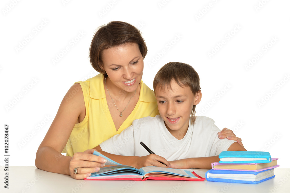 Mother and son doing homework Mother and son doing homework