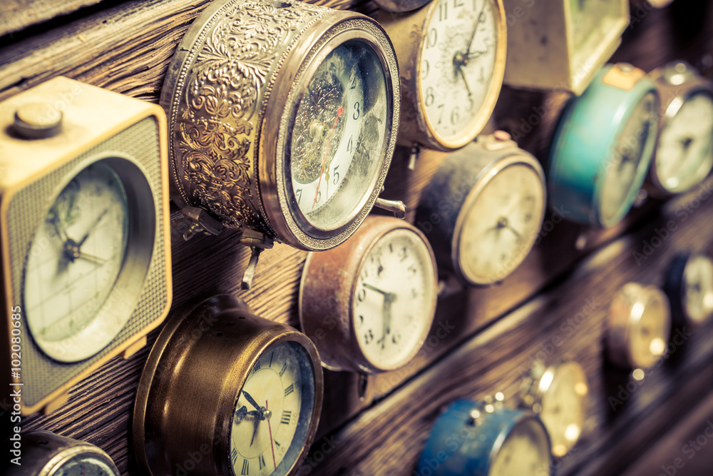 Vintage wall with clocks