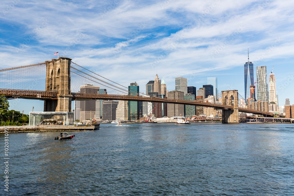 NEW YORK - AUGUST 22: Views of the Brooklyn Bridge on a summer d