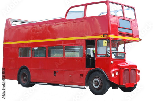 Red open-top  double decker bus with erased background