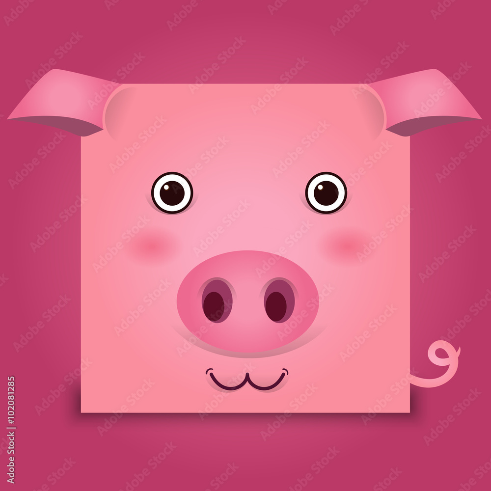 Vector image of a pig head on pink background Vector image of a pig head on pink background