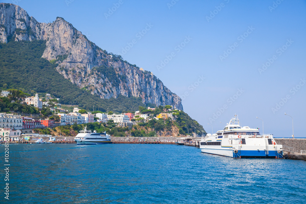 Main port of Capri island, Italy. Passenger ferries