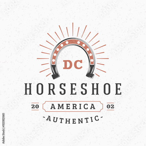 Horsehoe. Vintage Retro Design Elements for Logotype, Insignia, Badge, Label. Business Sign Template. Textured Background photo