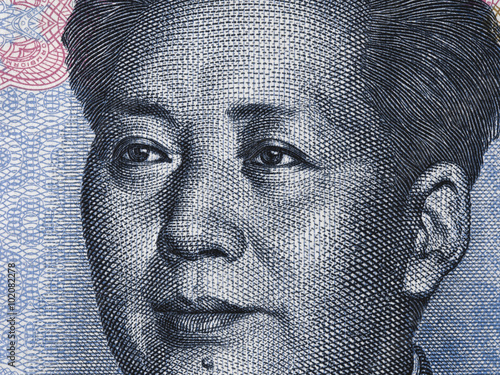 Mao Zedong portrait on chinese ten yuan banknote macro, China  money closeup