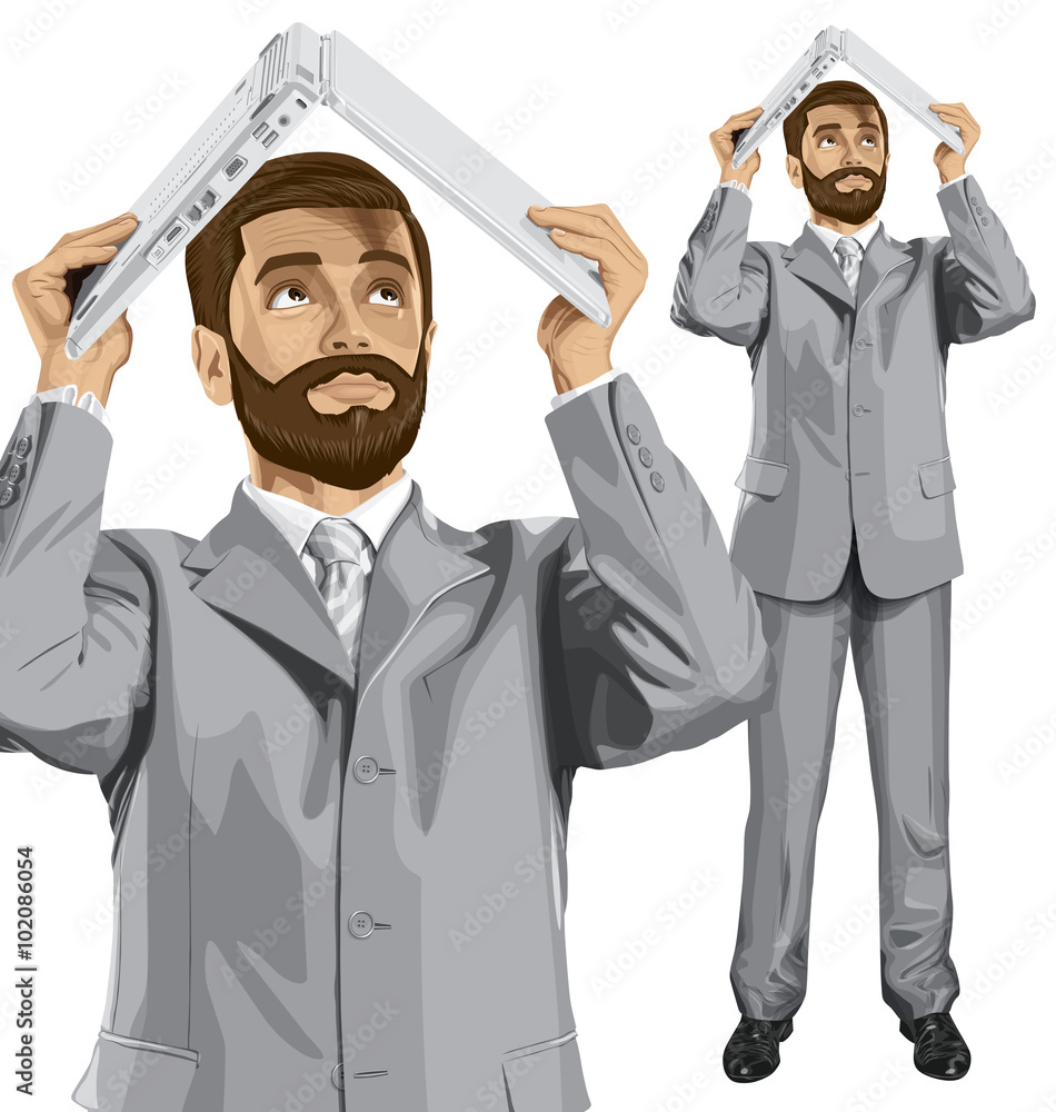 Vector Business Man Hides Under The Laptop Vector Business Man Hides Under The Laptop