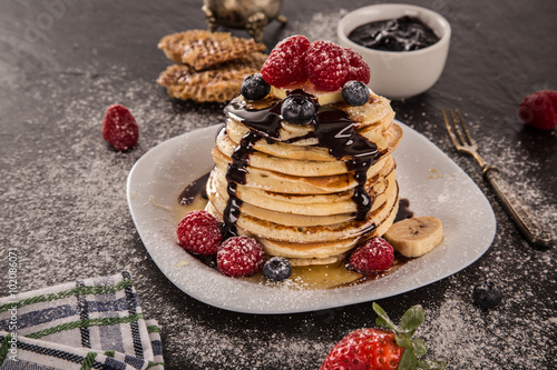 Stack of pancakes with fres...
