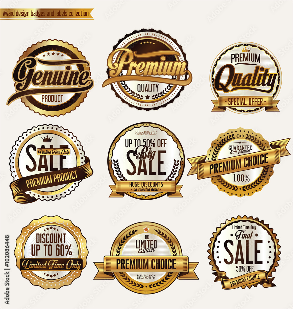 Quality golden retro vintage badges and labels collection