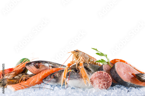 Fresh seafood on crushed ice.