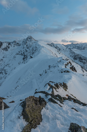 High Tatra mountains in the evening  winter landscape