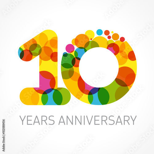 10 years anniversary circle color logo. Template logo 10th anniversary with a circle in the form of a color bubble